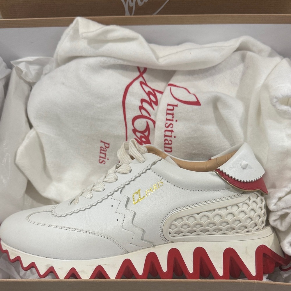 Christian Louboutin Shark White and Red Zigzag Sneakers
